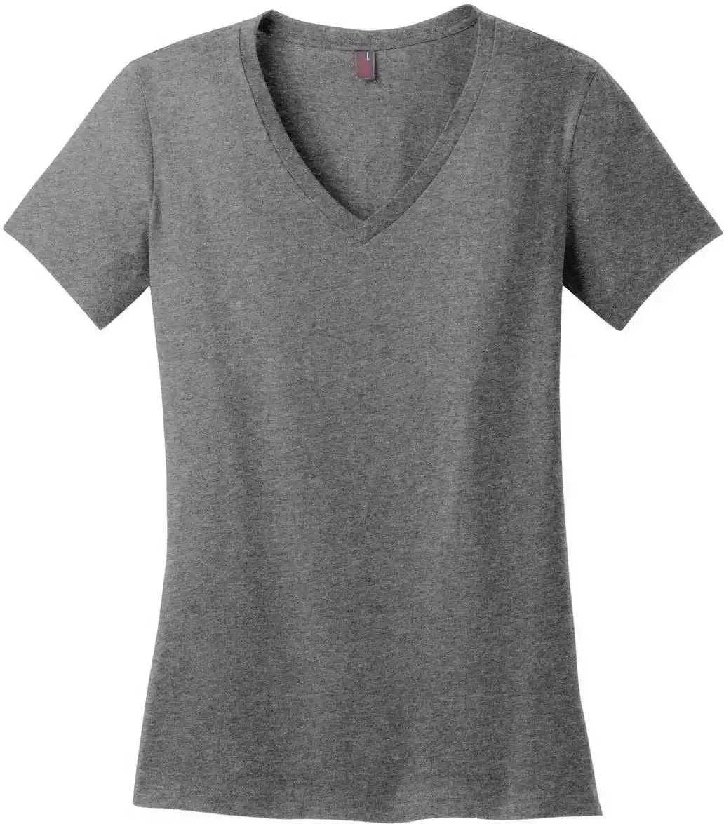 District Dm1170l Women’s Perfect Weight v Neck Tee Heathered Nickel