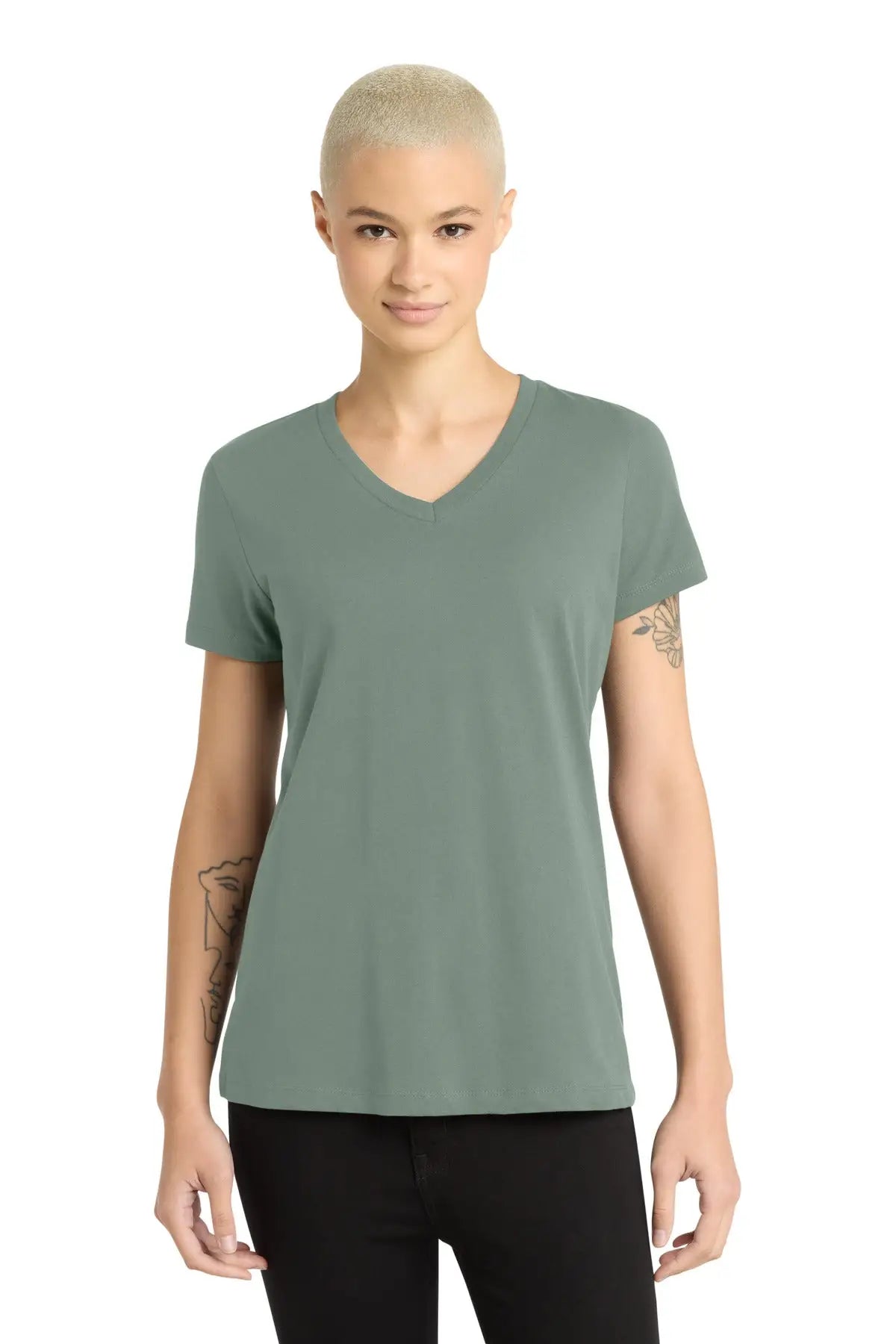 District Dm1170l Women’s Perfect Weight V-neck Tee - Laurel Green - Ladies Xs
