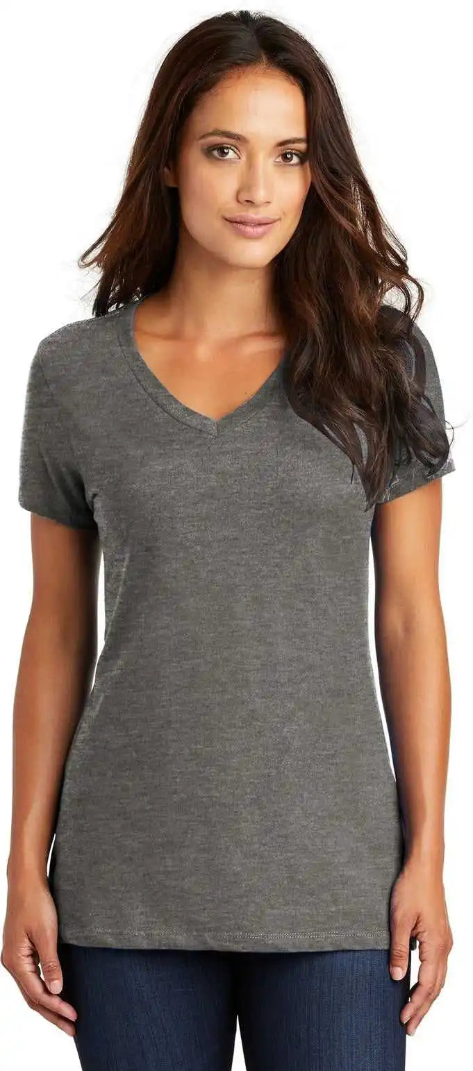 District Dm1170l Women’s Perfect Weight Vneck Tee - Heathered Charcoal