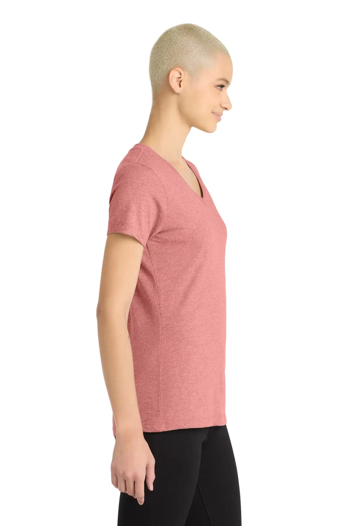 District Dm1190l Women’s Perfect Blend Cvc V-neck Tee - Blush Frost