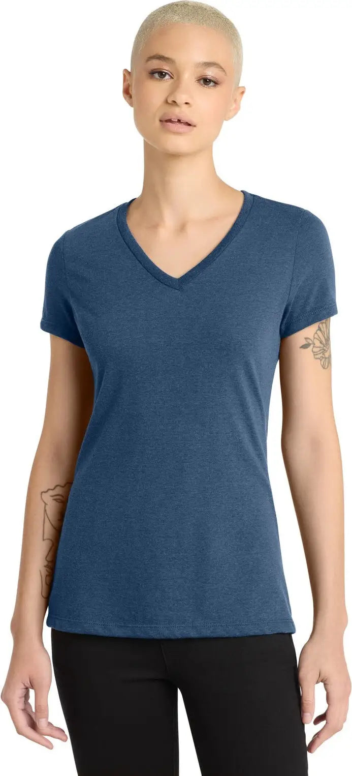 District Dm1190l Women’s Perfect Blend Cvc V-neck Tee - Deep Royal Fleck