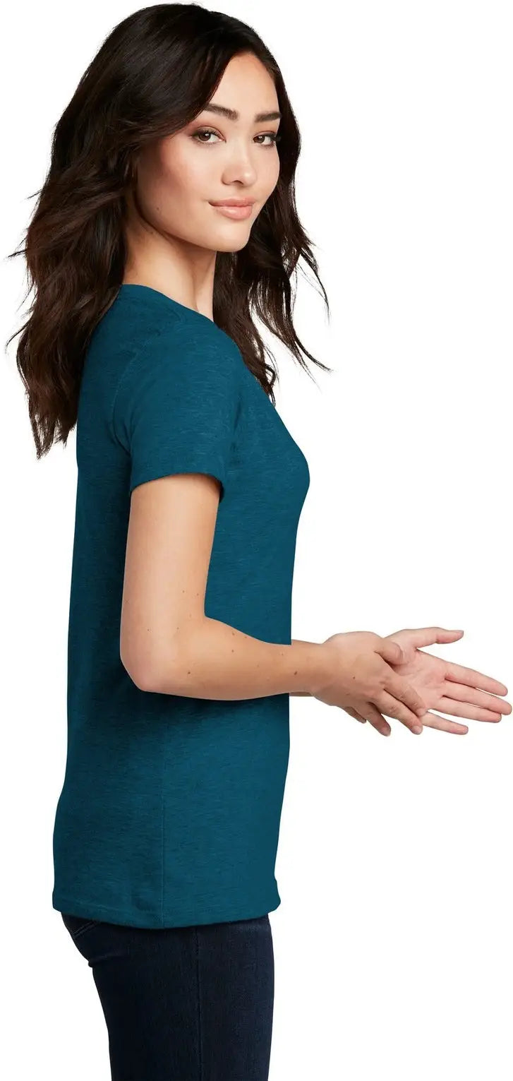 District Dm1190l Women’s Perfect Blend Cvc V-neck Tee - Deep Turquoise Fleck