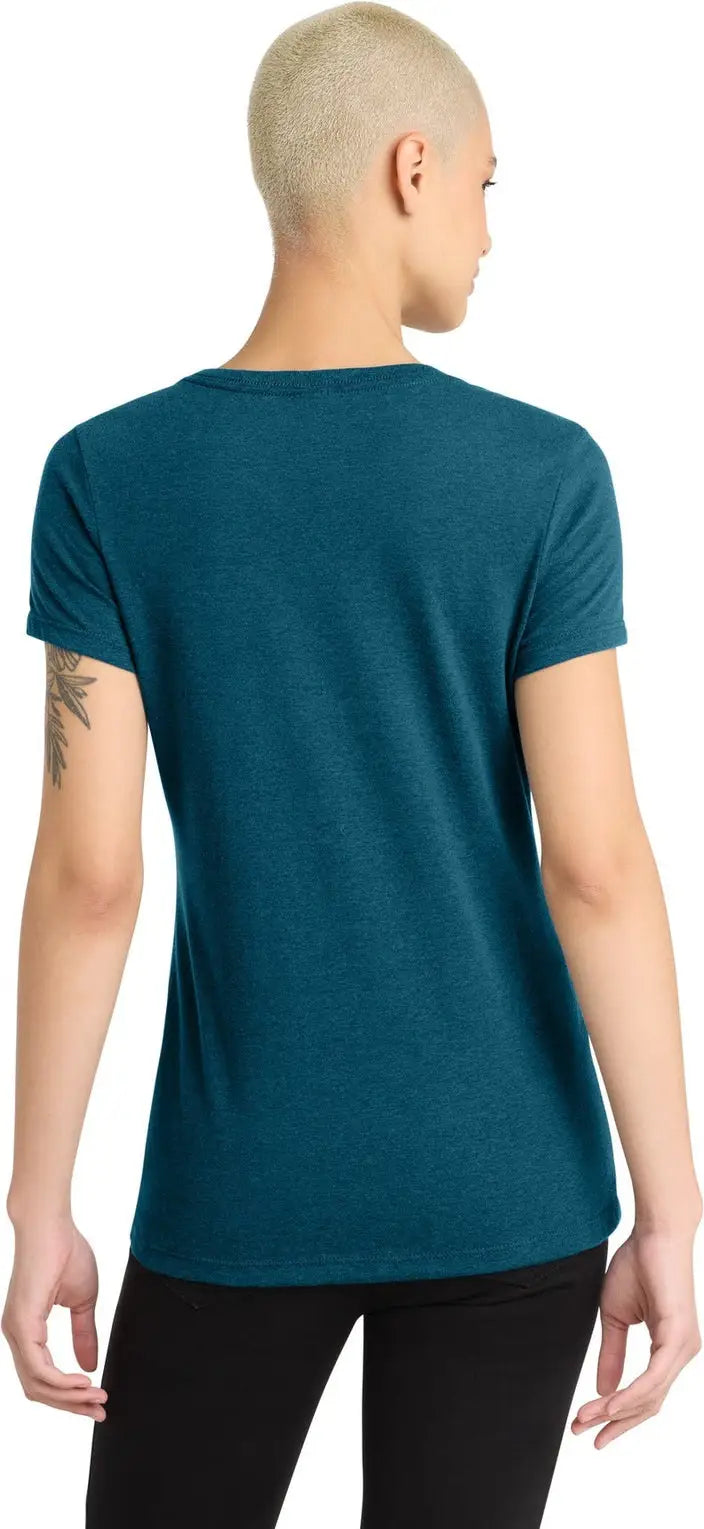 District Dm1190l Women’s Perfect Blend Cvc V-neck Tee - Deep Turquoise Fleck