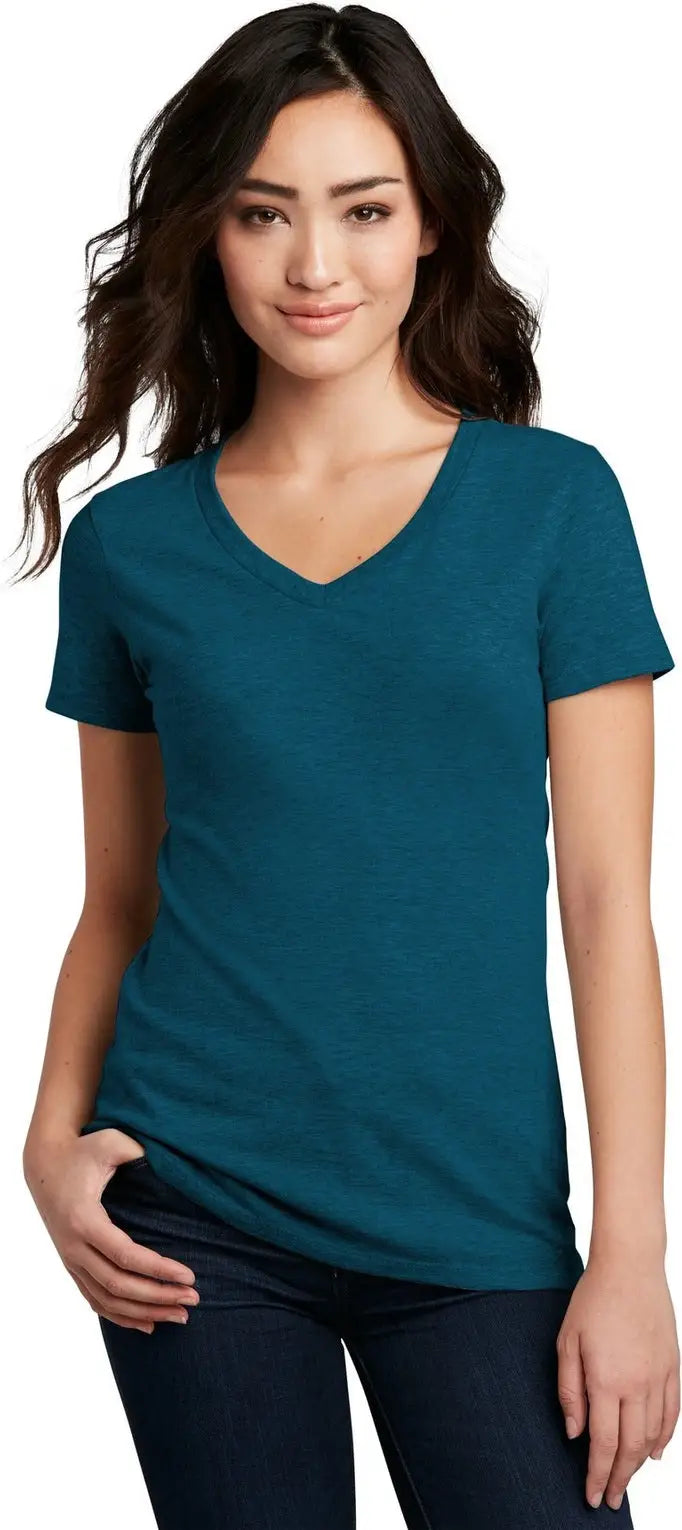 District Dm1190l Women’s Perfect Blend Cvc V-neck Tee - Deep Turquoise Fleck - Ladies Xs