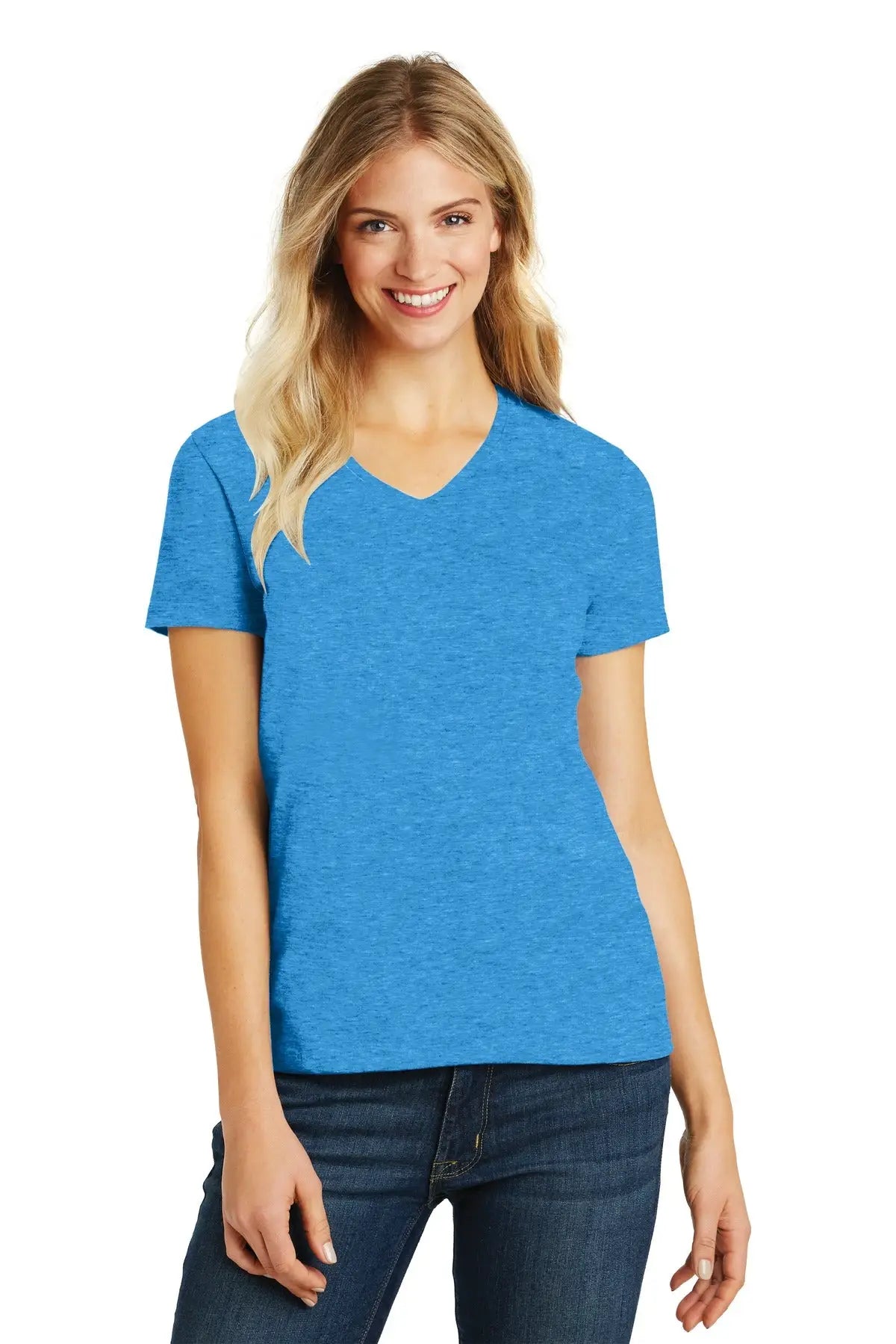 District Dm1190l Women’s Perfect Blend Cvc V-neck Tee - Heathered Bright Turquoise - Ladies Xs
