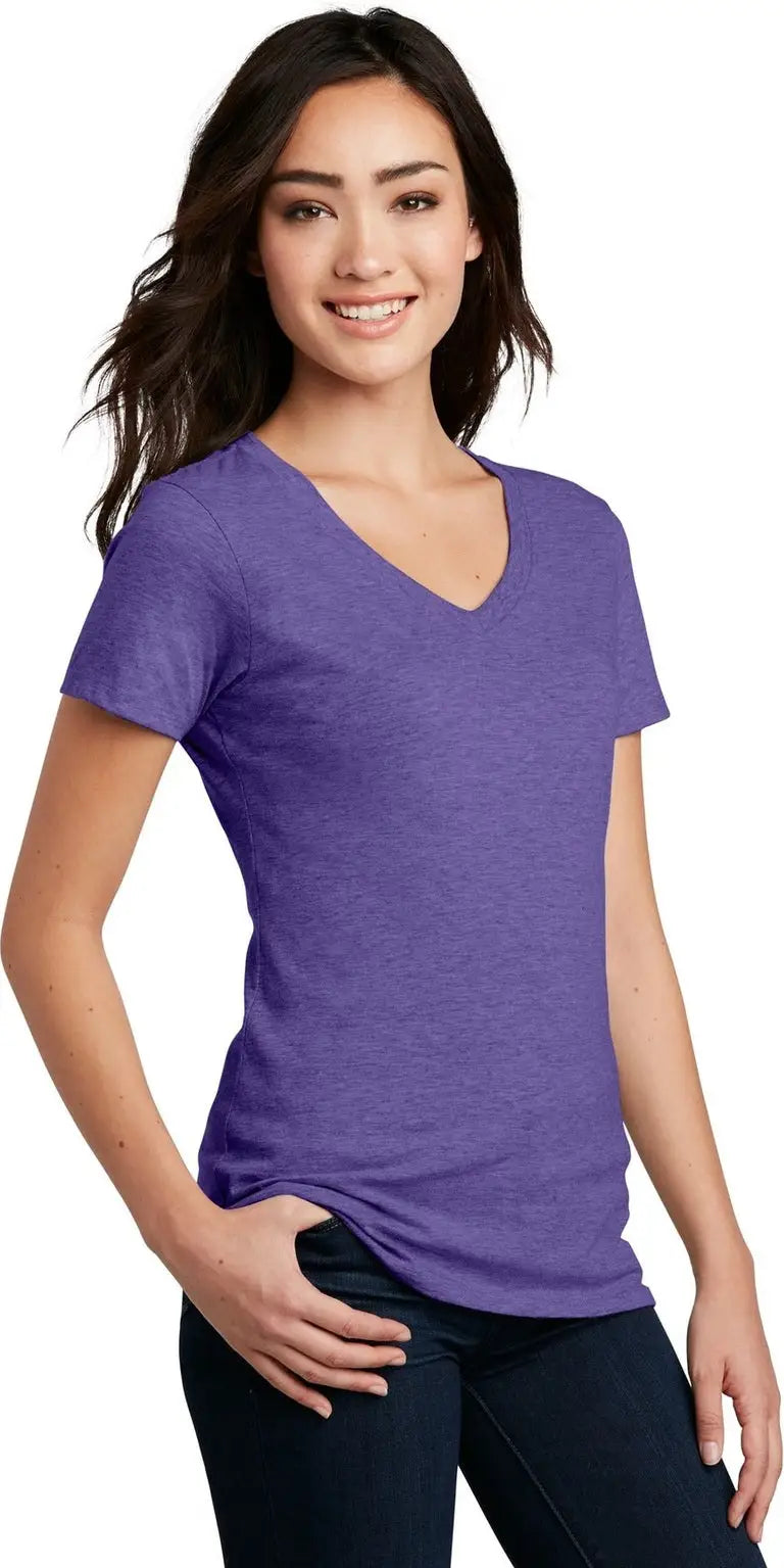 District Dm1190l Women’s Perfect Blend Cvc V-neck Tee - Heathered Purple