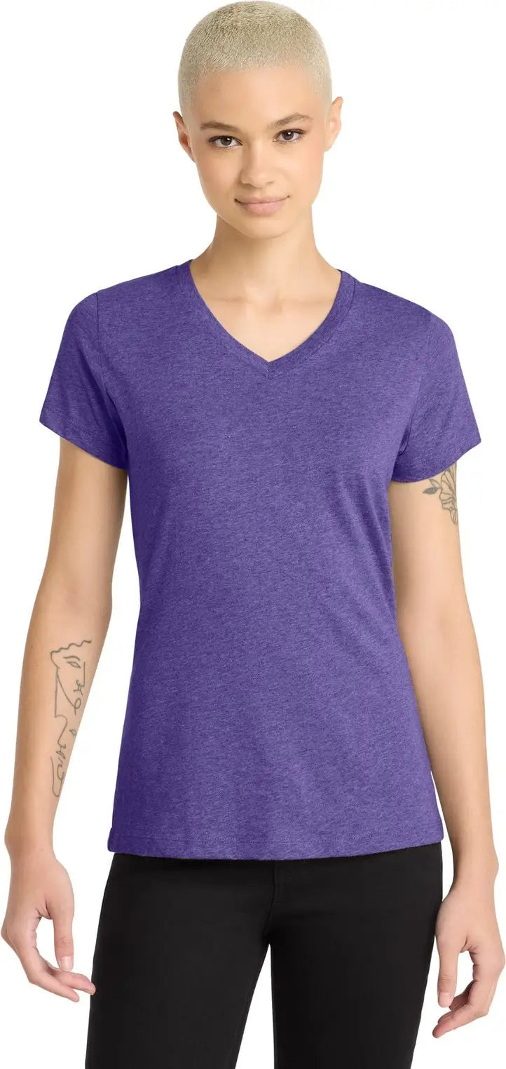 District Dm1190l Women’s Perfect Blend Cvc V-neck Tee - Heathered Purple
