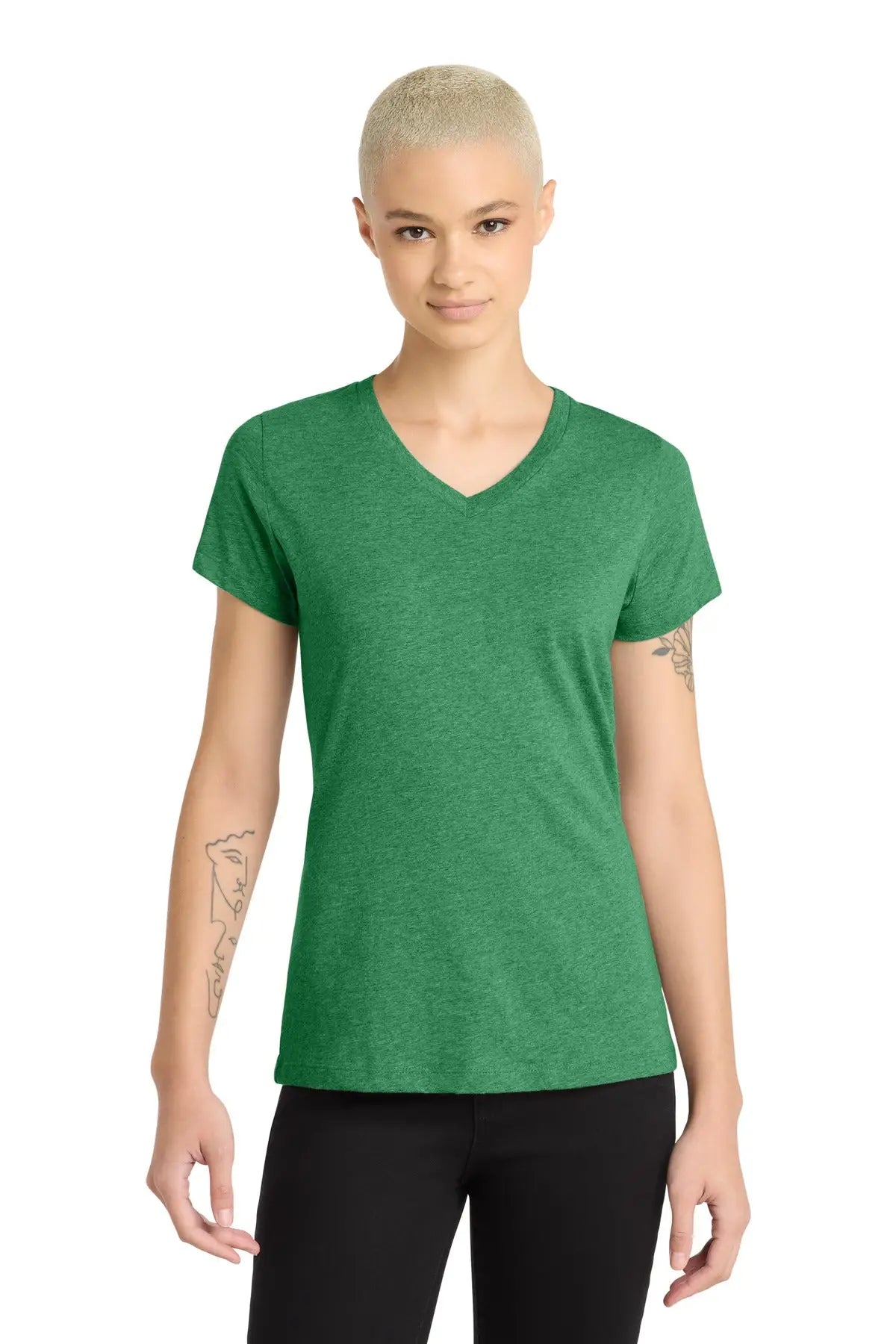 District Dm1190l Women’s Perfect Blend Cvc V-neck Tee - Heathered Kelly Green - Ladies Xs