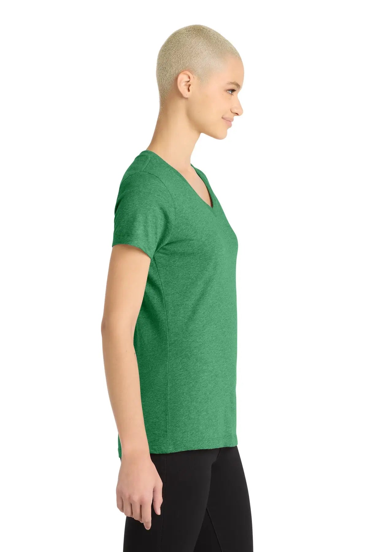 District Dm1190l Women’s Perfect Blend Cvc V-neck Tee - Heathered Kelly Green