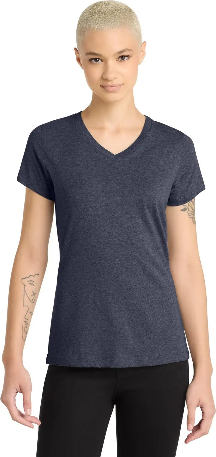 District Dm1190l Women’s Perfect Blend Cvc V-neck Tee - Heathered Navy