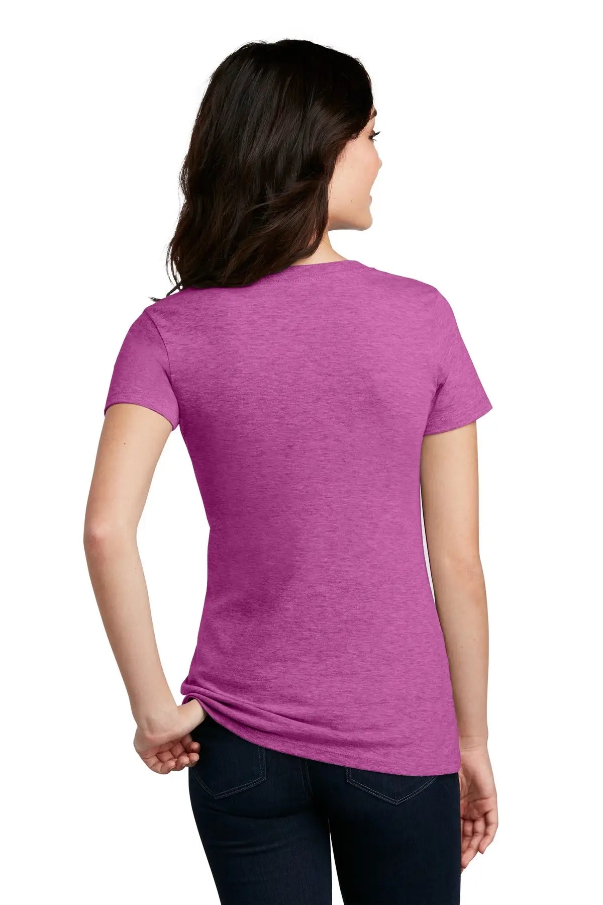 District Dm1190l Women’s Perfect Blend Cvc V-neck Tee - Heathered Pink Raspberry