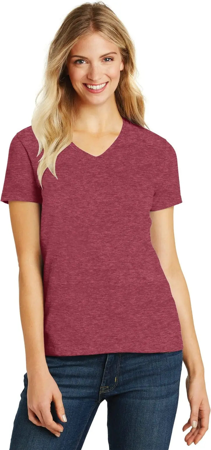 District Dm1190l Women’s Perfect Blend Cvc V-neck Tee - Heathered Red - Ladies Xs
