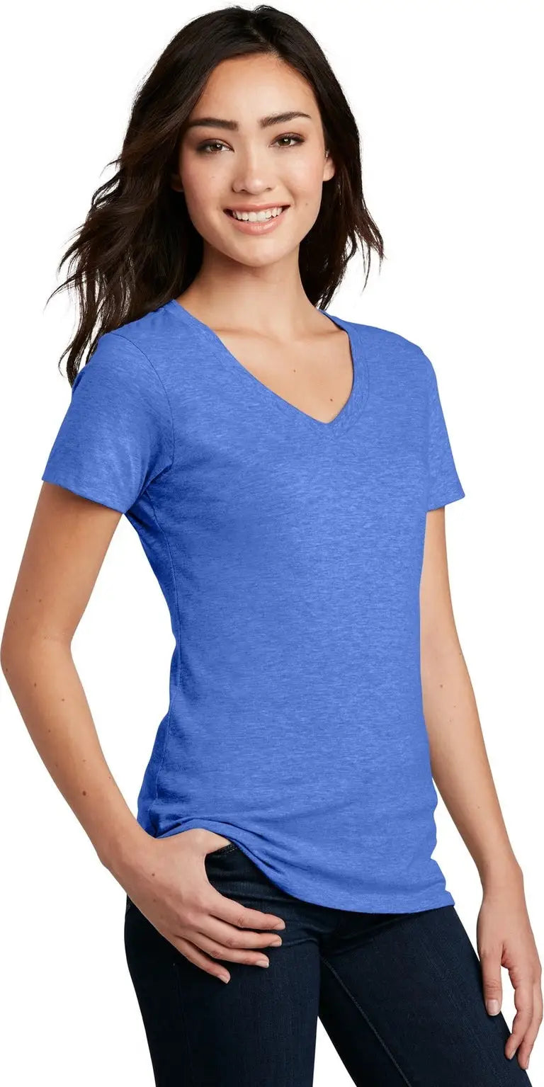 District Dm1190l Women’s Perfect Blend Cvc V-neck Tee - Heathered Royal