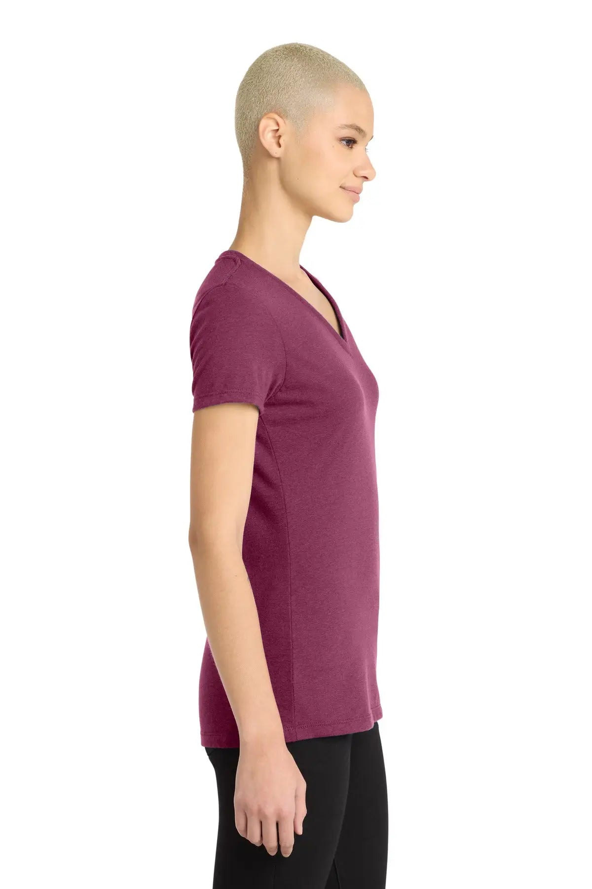 District Dm1190l Women’s Perfect Blend Cvc V-neck Tee - Raspberry Fleck