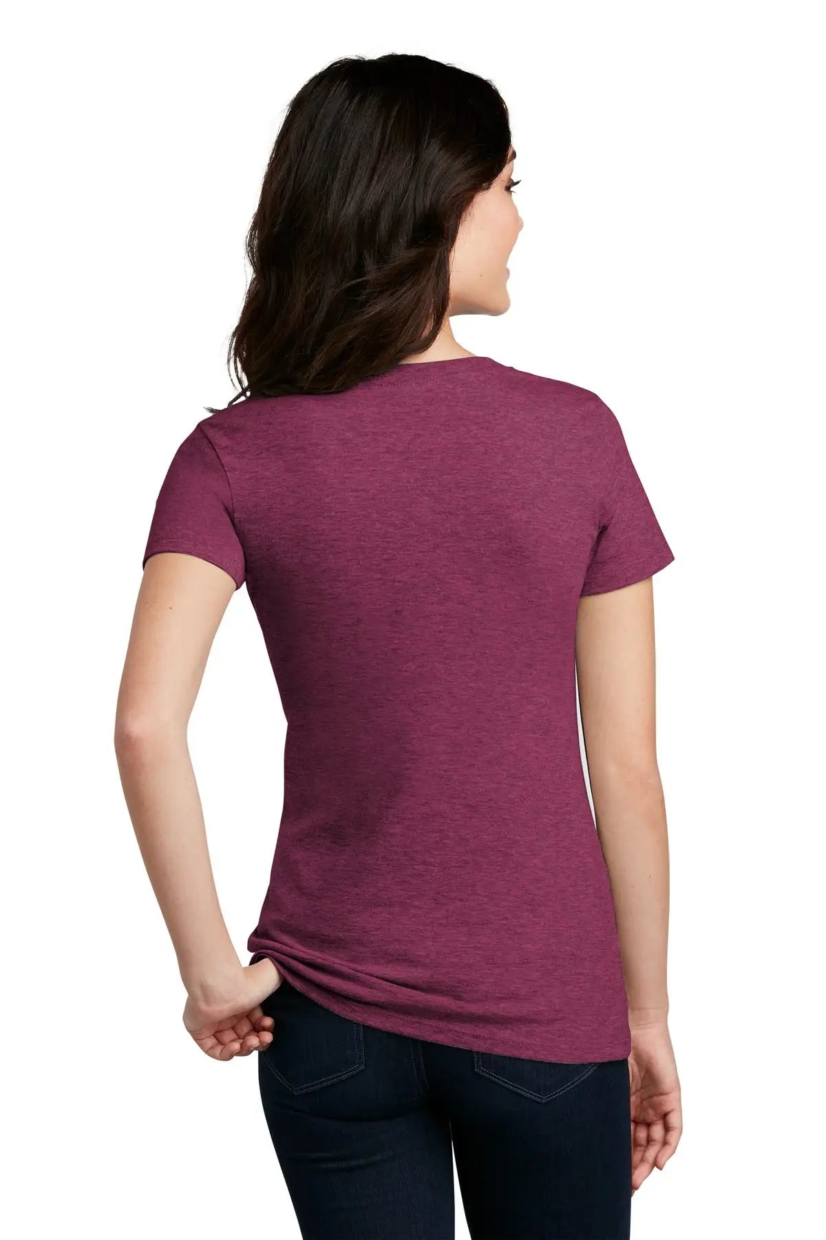 District Dm1190l Women’s Perfect Blend Cvc V-neck Tee - Raspberry Fleck