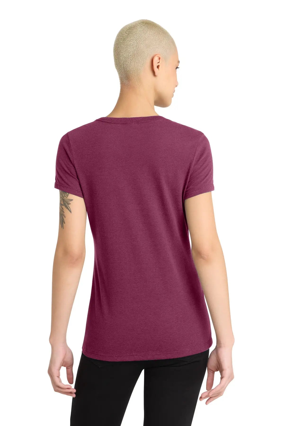 District Dm1190l Women’s Perfect Blend Cvc V-neck Tee - Raspberry Fleck