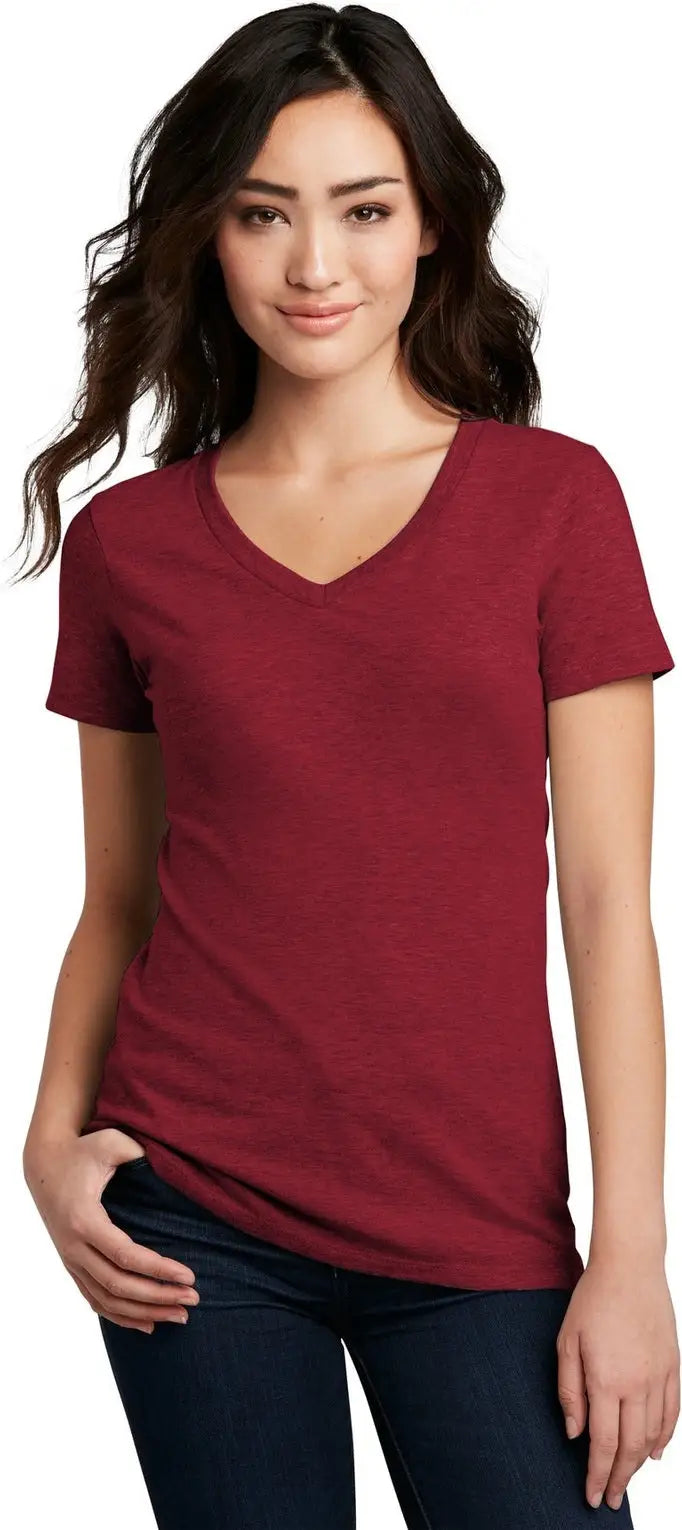 District Dm1190l Women’s Perfect Blend Cvc V-neck Tee - Red Fleck - Ladies Xs