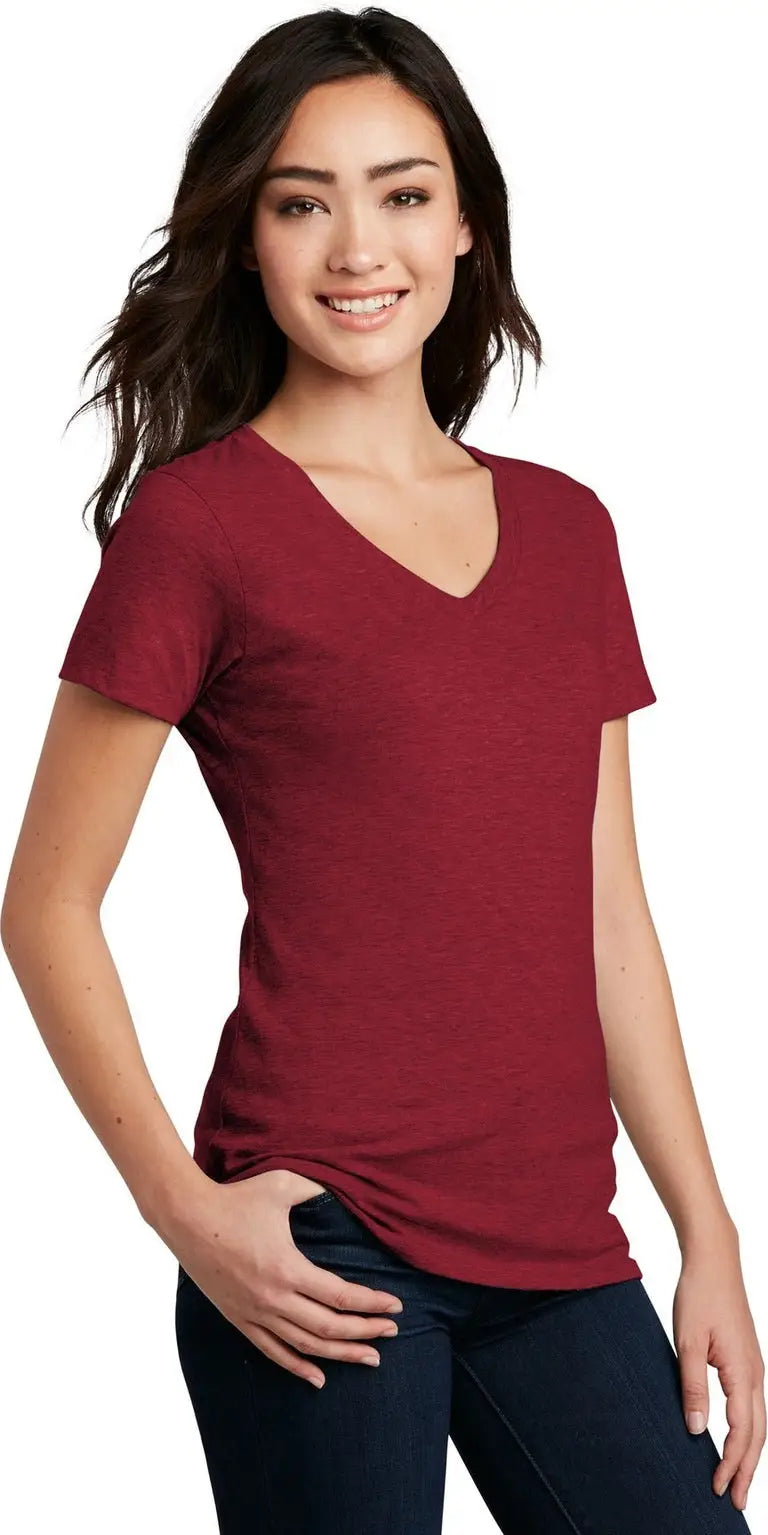District Dm1190l Women’s Perfect Blend Cvc V-neck Tee - Red Fleck