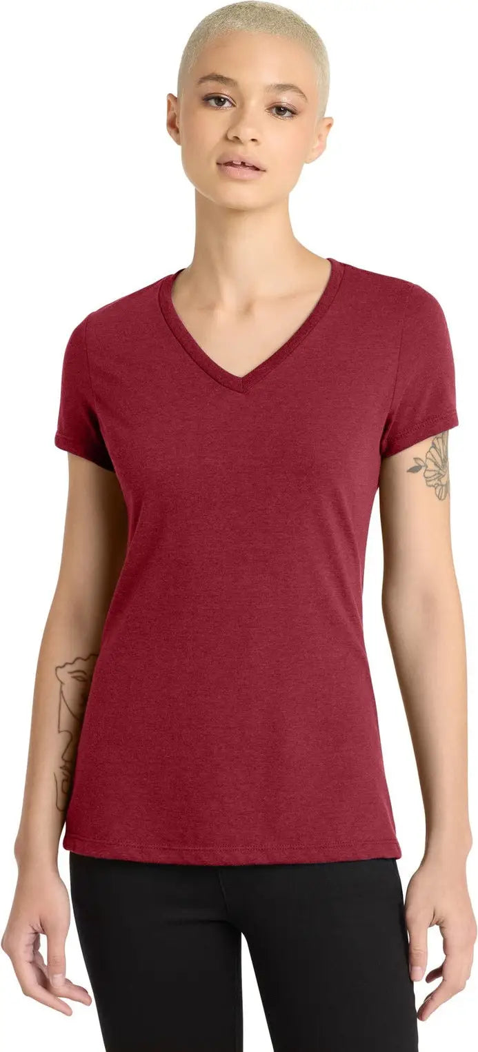 District Dm1190l Women’s Perfect Blend Cvc V-neck Tee - Red Fleck