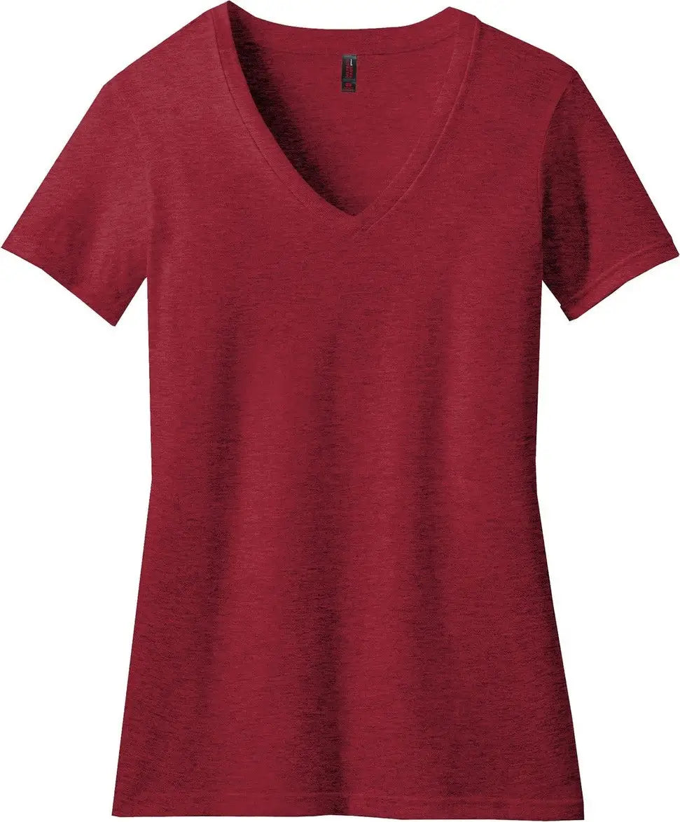 District Dm1190l Women’s Perfect Blend Cvc V-neck Tee - Red Fleck