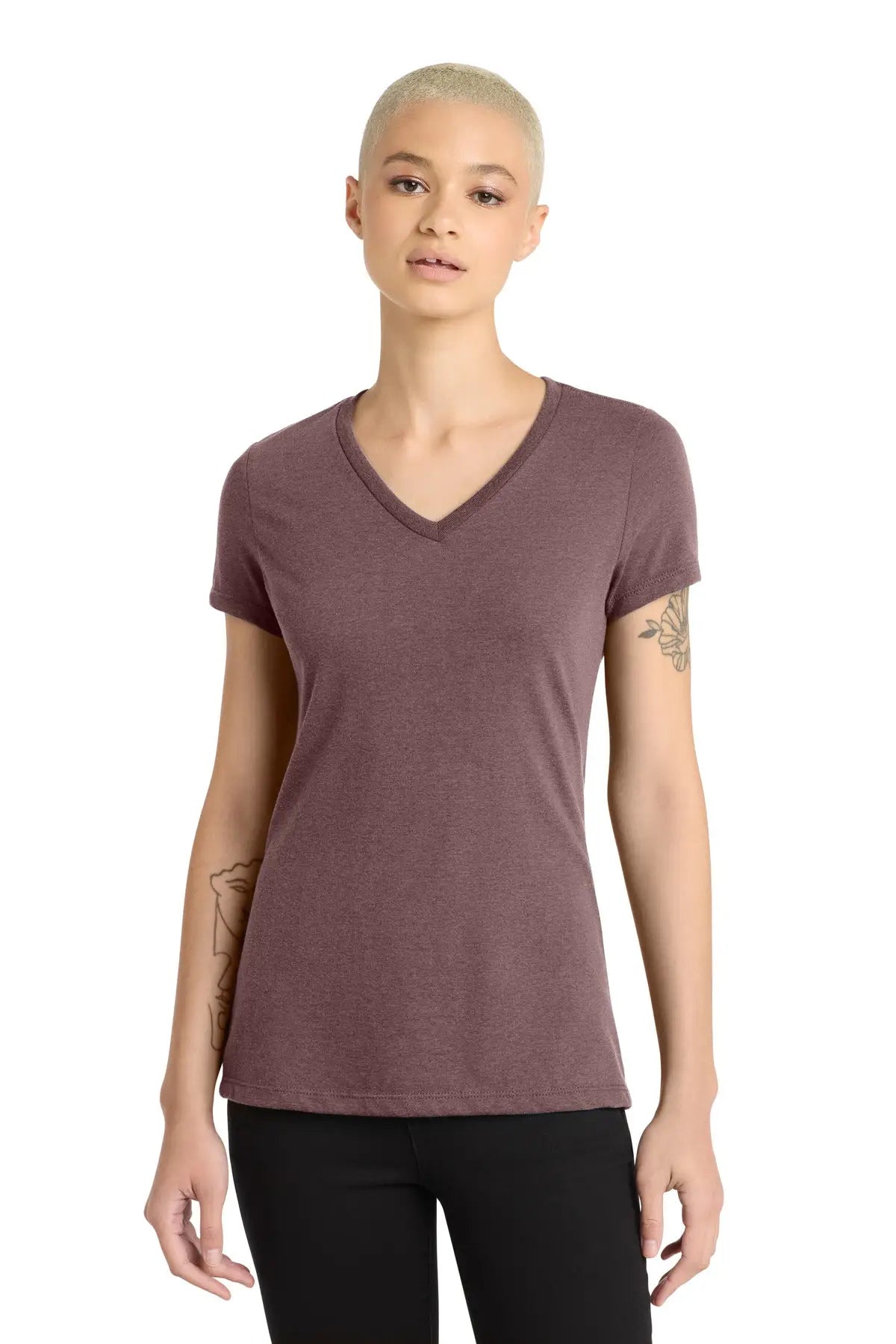 District Dm1190l Women’s Perfect Blend Cvc V-neck Tee - Rose Fleck
