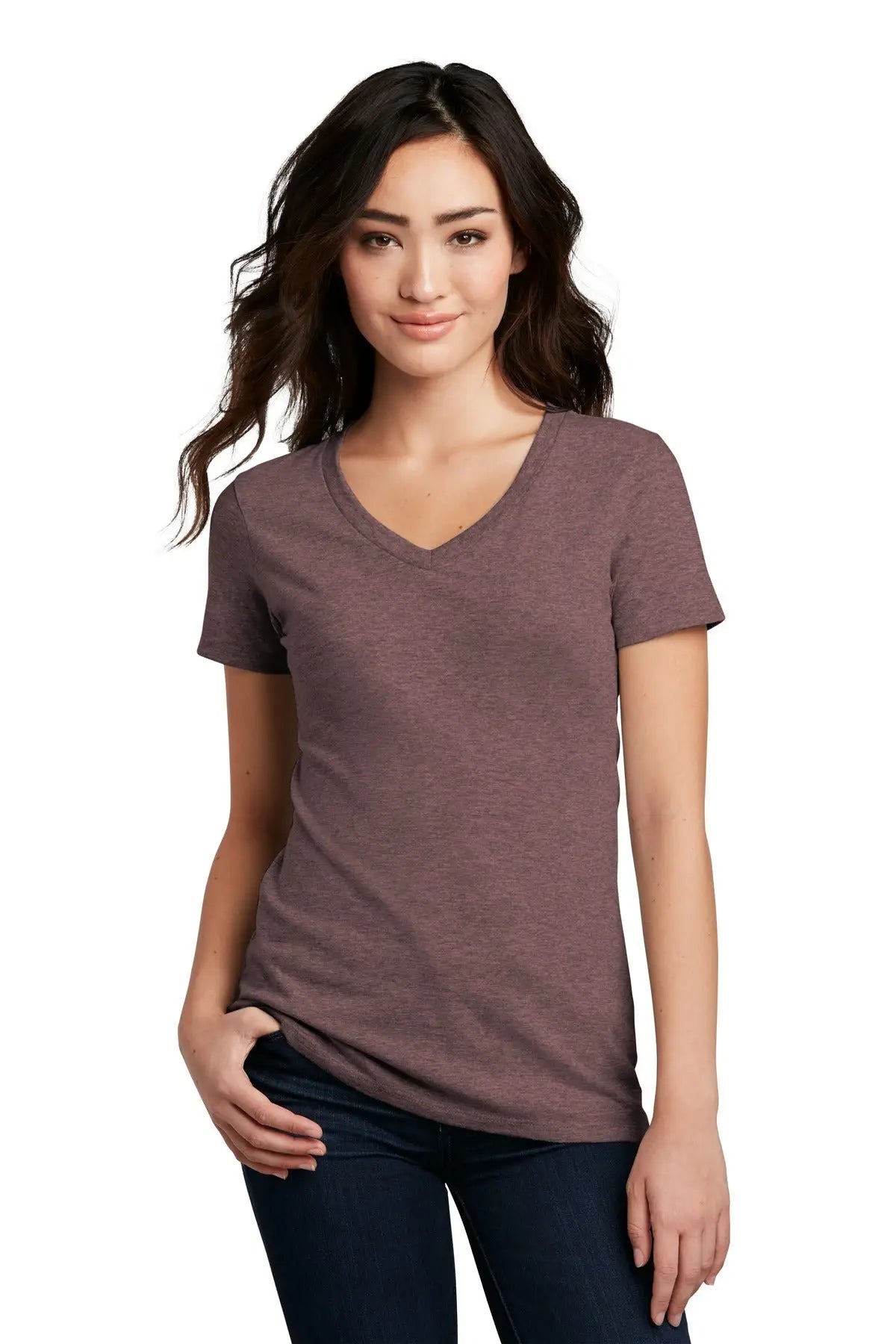District Dm1190l Women’s Perfect Blend Cvc V-neck Tee - Rose Fleck