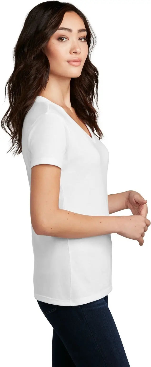 District Dm1190l Women’s Perfect Blend Cvc V-neck Tee - White