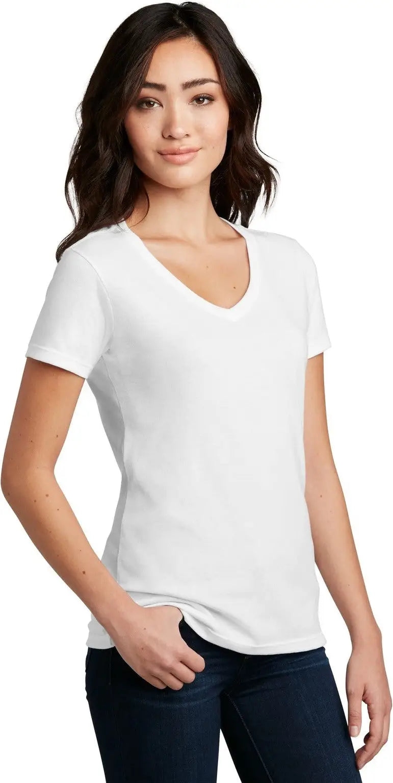 District Dm1190l Women’s Perfect Blend Cvc V-neck Tee - White