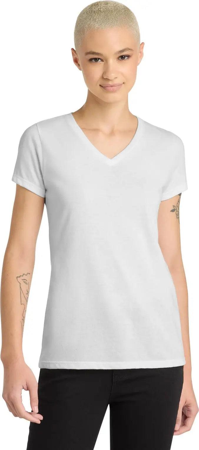 District Dm1190l Women’s Perfect Blend Cvc V-neck Tee - White