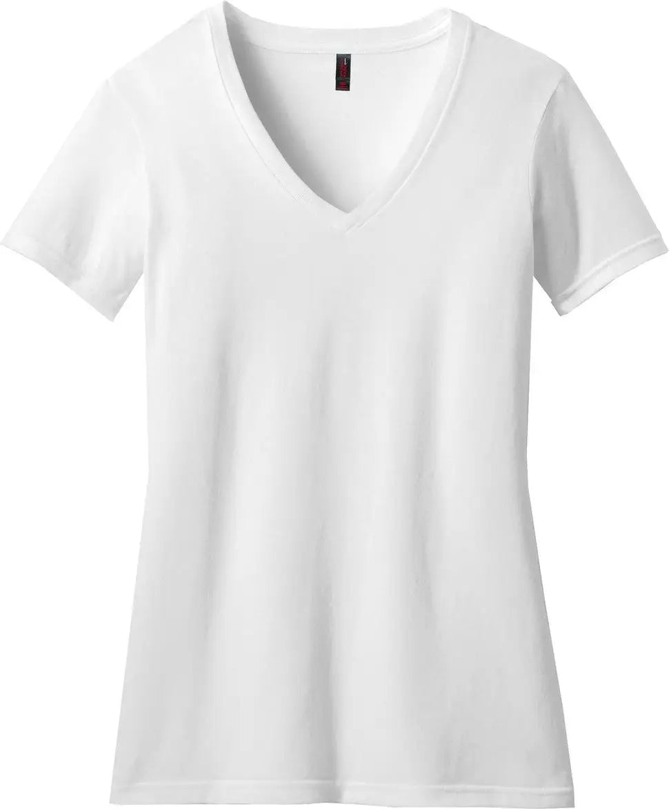 District Dm1190l Women’s Perfect Blend Cvc V-neck Tee - White