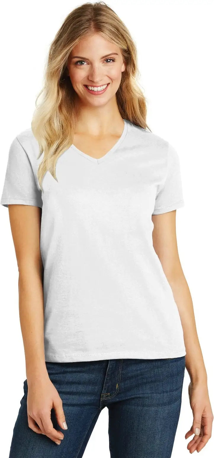 District Dm1190l Women’s Perfect Blend Cvc V-neck Tee - White - Ladies Xs