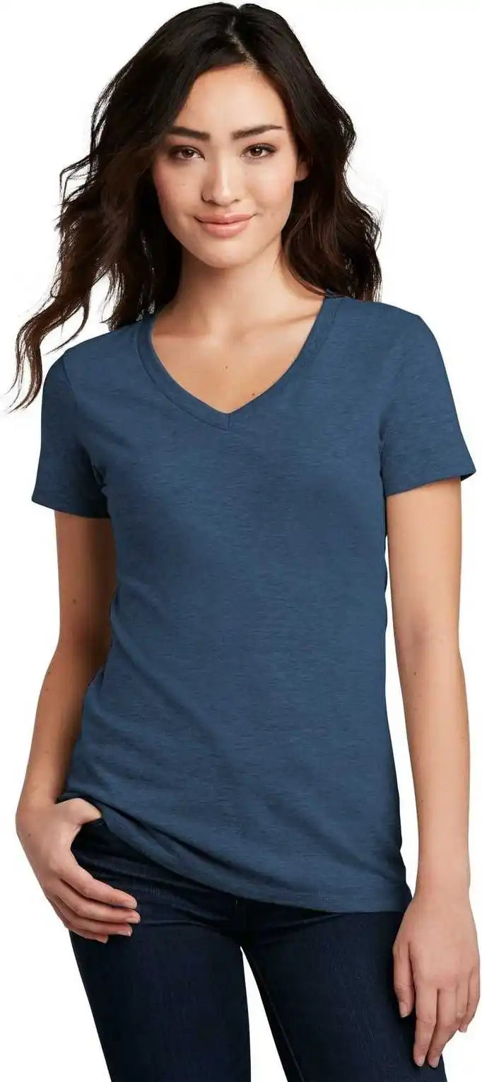 District Dm1190l Women’s Perfect Blend v Neck Tee Deep Royal Fleck