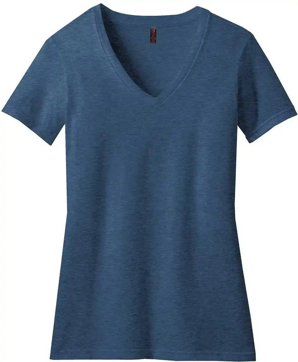 District Dm1190l Women’s Perfect Blend v Neck Tee Deep Royal Fleck