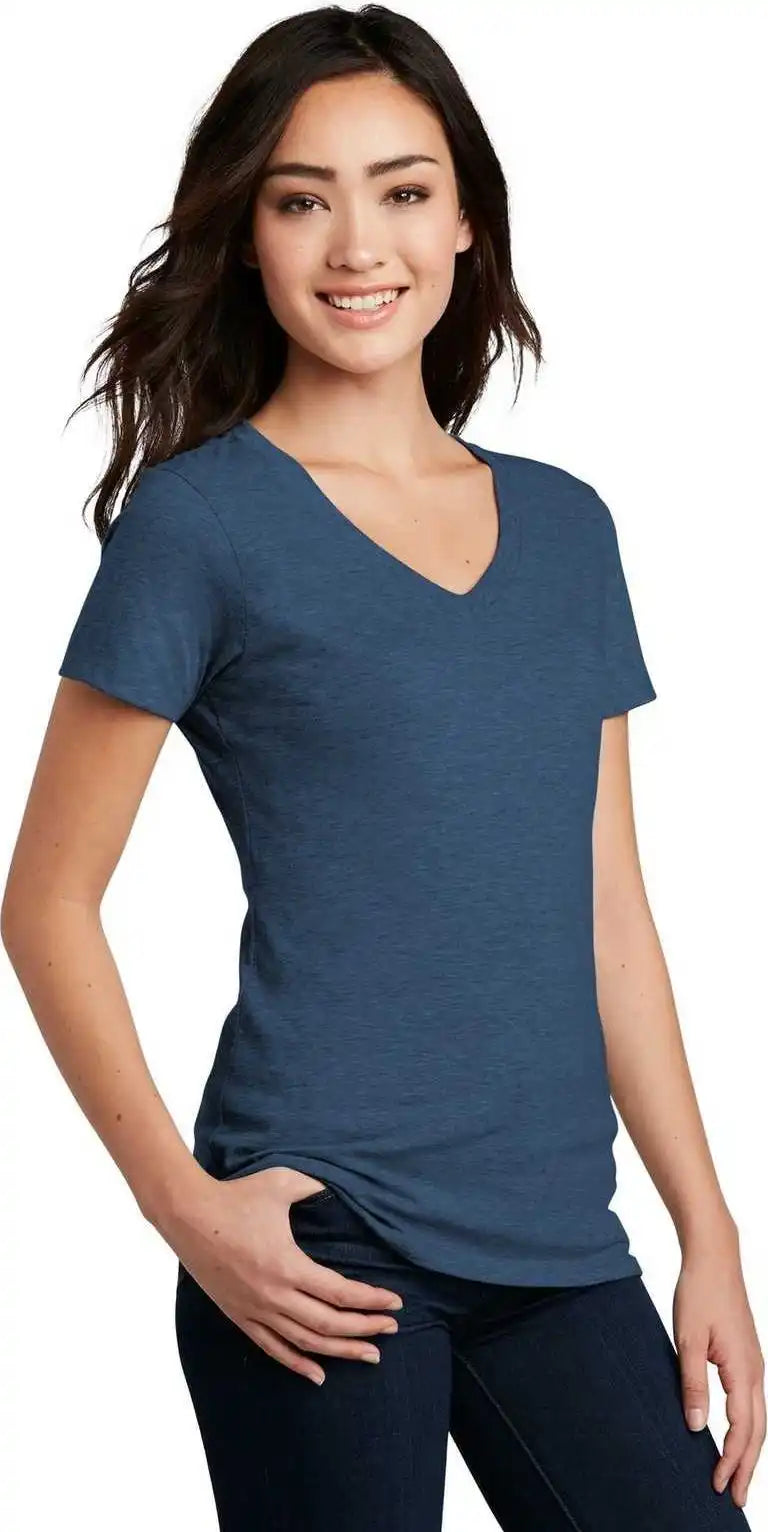 District Dm1190l Women’s Perfect Blend v Neck Tee Deep Royal Fleck