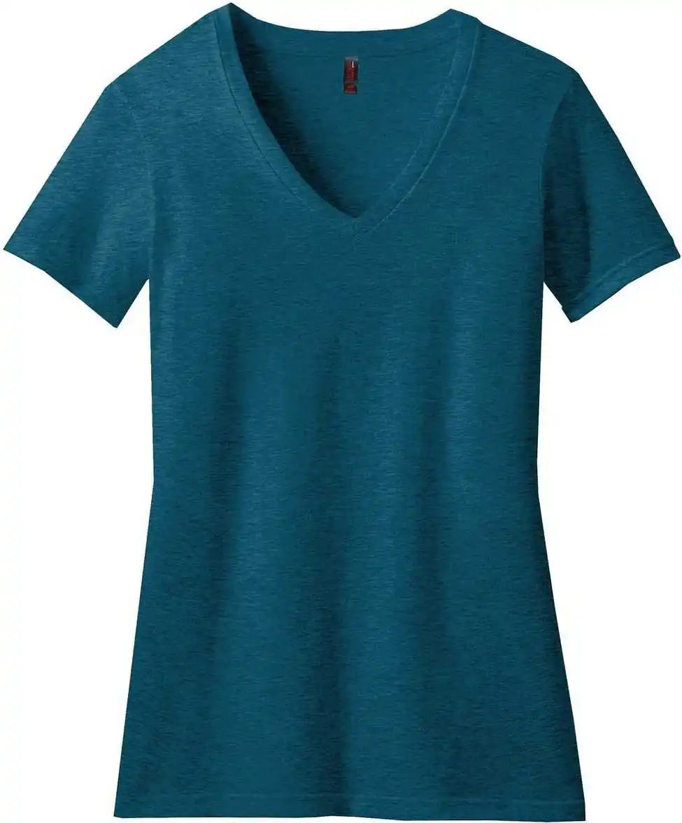 District Dm1190l Women’s Perfect Blend V-neck Tee - Deep Turquoise Fleck