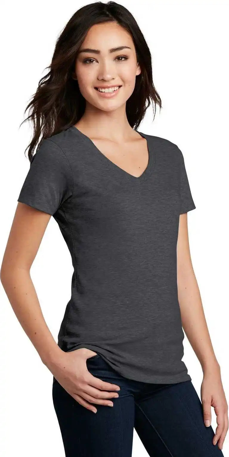 District Dm1190l Women’s Perfect Blend v Neck Tee Heathered Charcoal