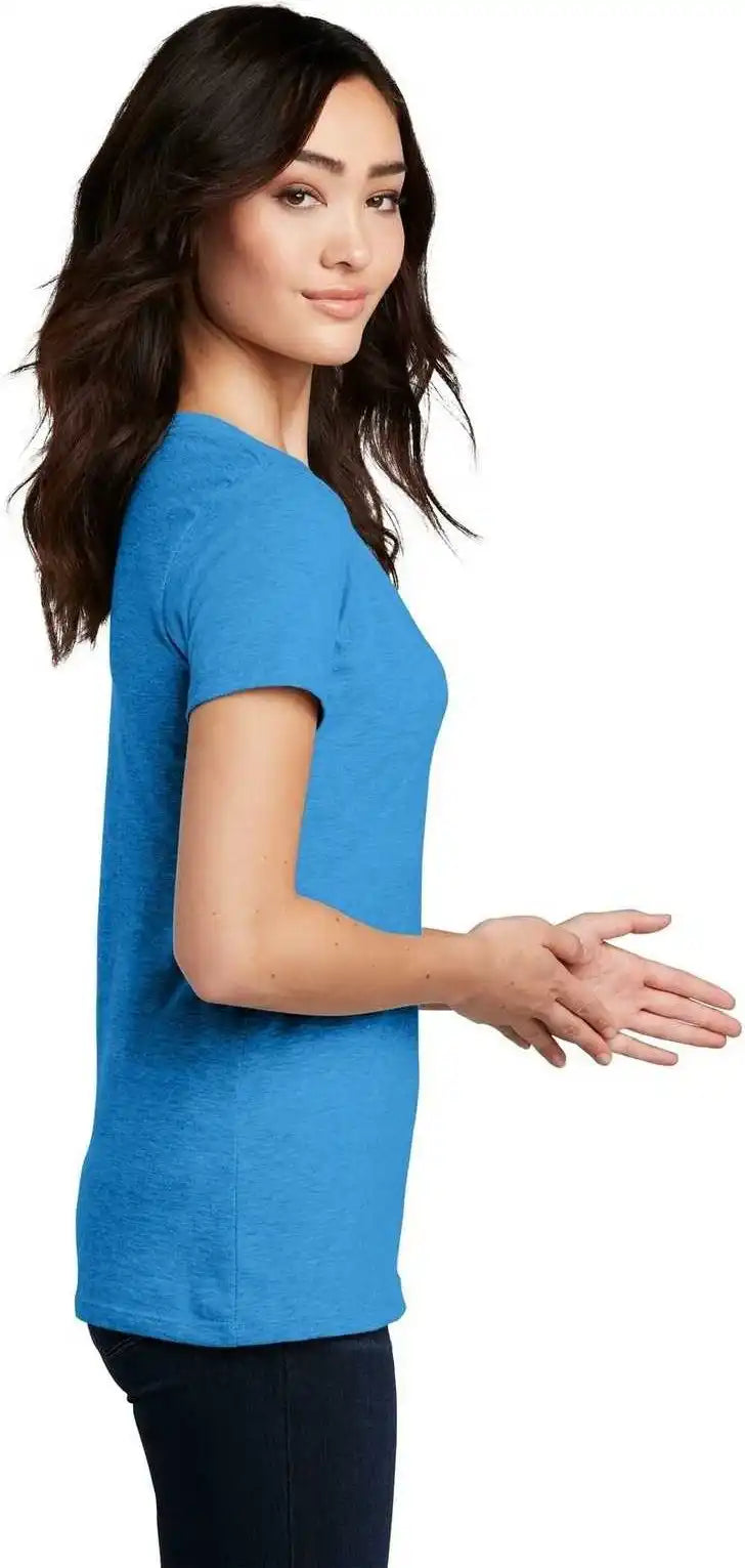 District Dm1190l Women’s Perfect Blend v Neck Tee Heathered Bright Turquoise