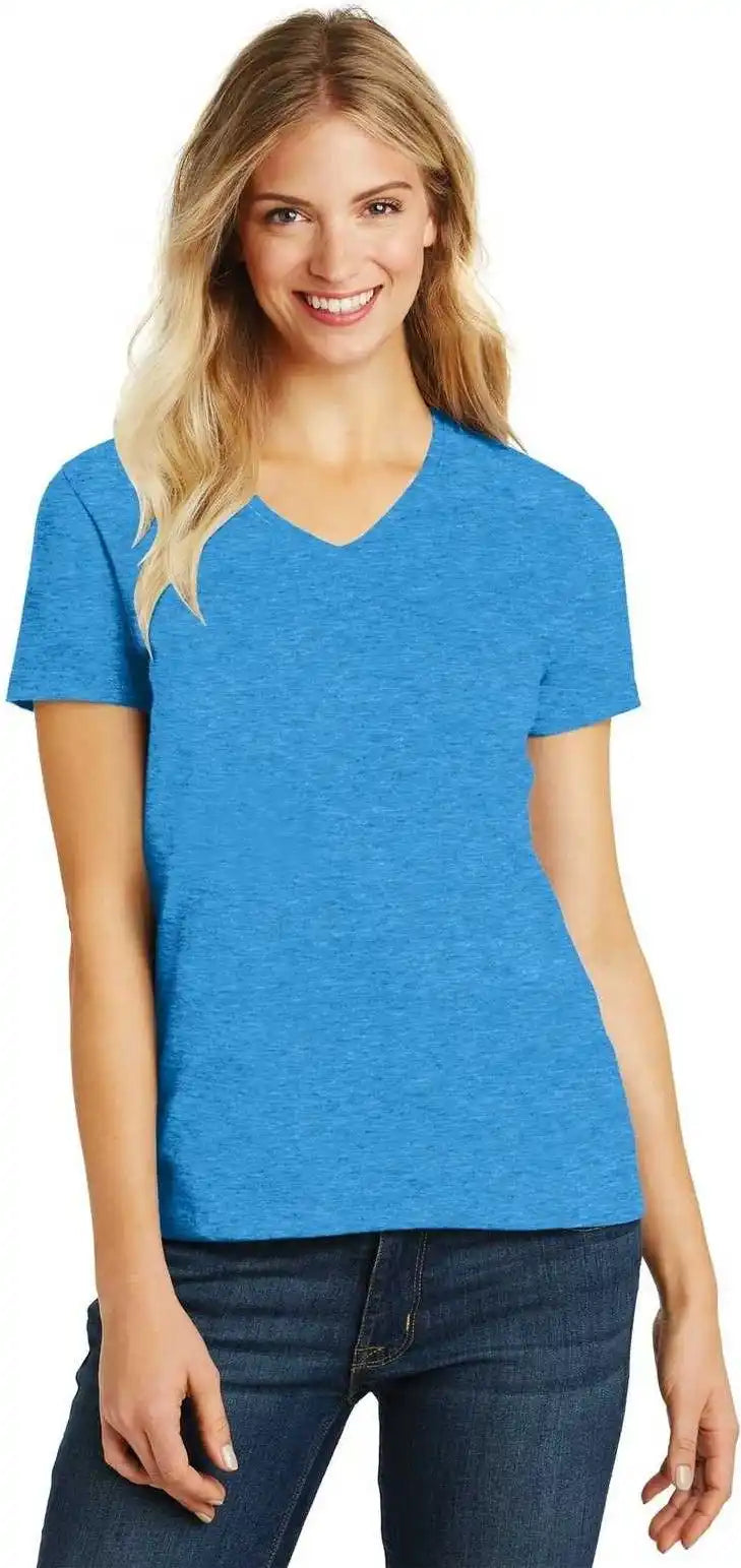 District Dm1190l Women’s Perfect Blend v Neck Tee Heathered Bright Turquoise