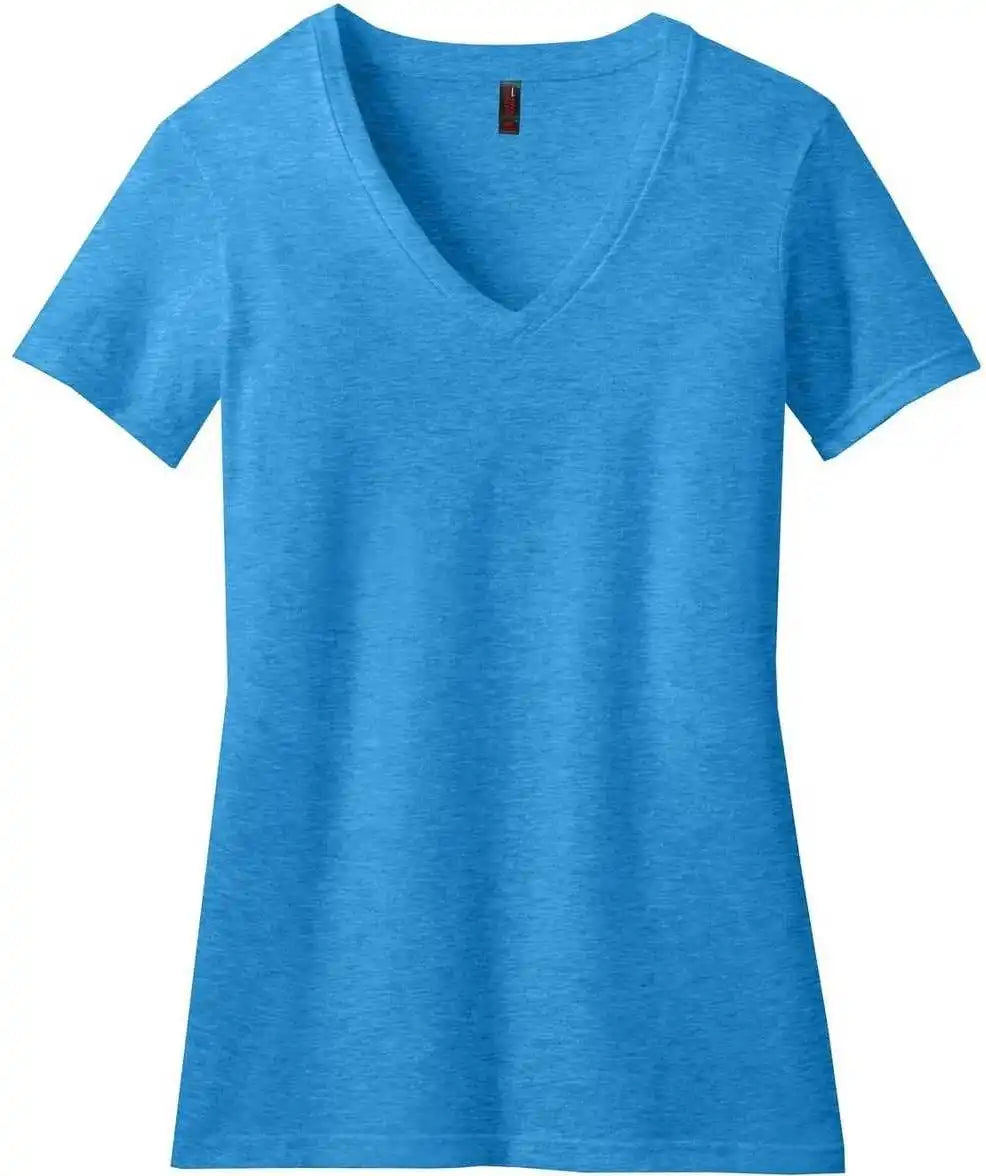 District Dm1190l Women’s Perfect Blend v Neck Tee Heathered Bright Turquoise