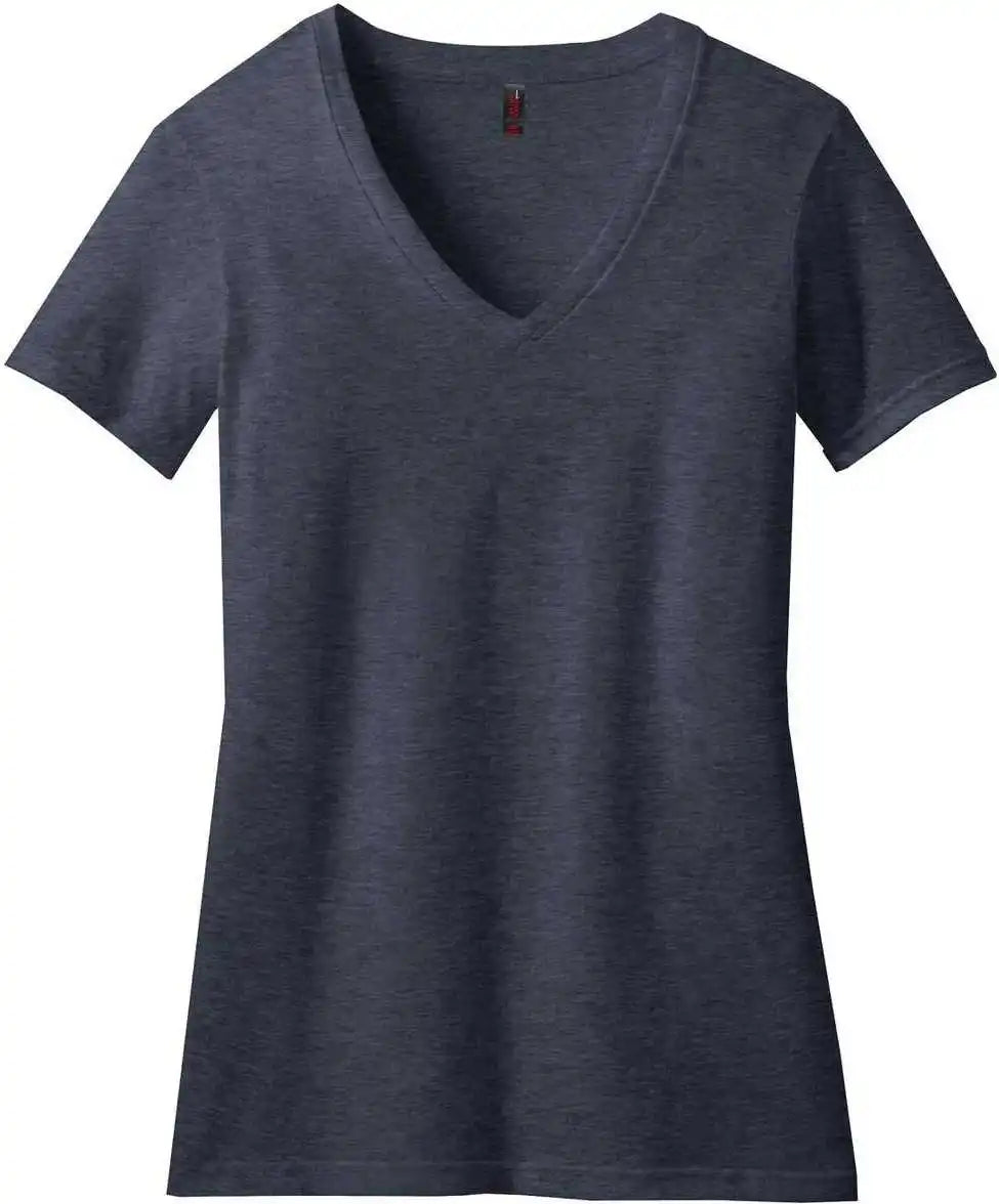 District Dm1190l Women’s Perfect Blend v Neck Tee Heathered Navy