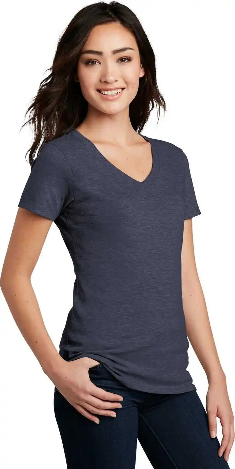 District Dm1190l Women’s Perfect Blend v Neck Tee Heathered Navy