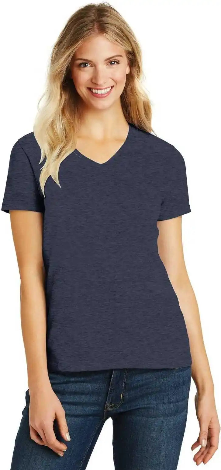 District Dm1190l Women’s Perfect Blend V-neck Tee - Heathered Navy