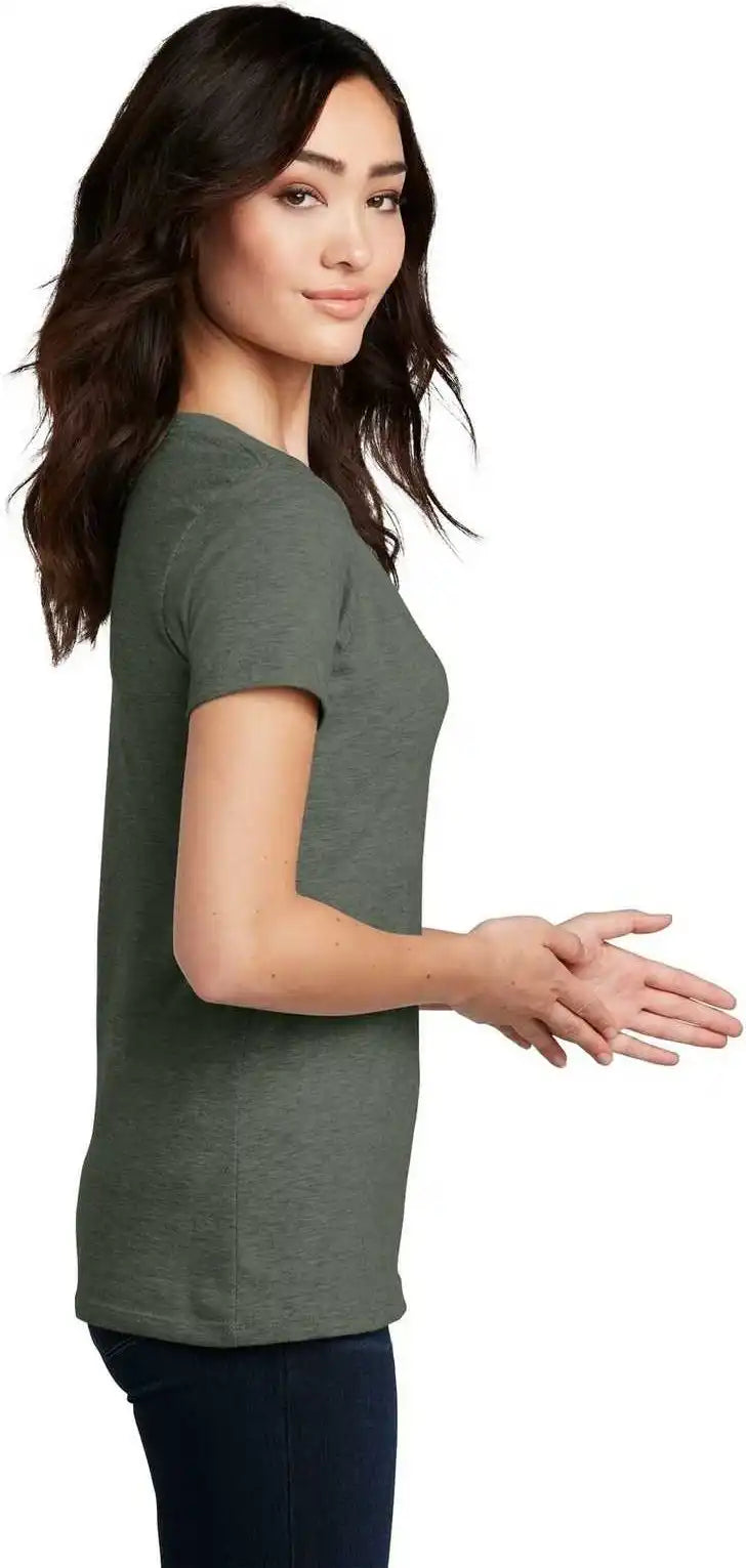 District Dm1190l Women’s Perfect Blend v Neck Tee Heathered Olive