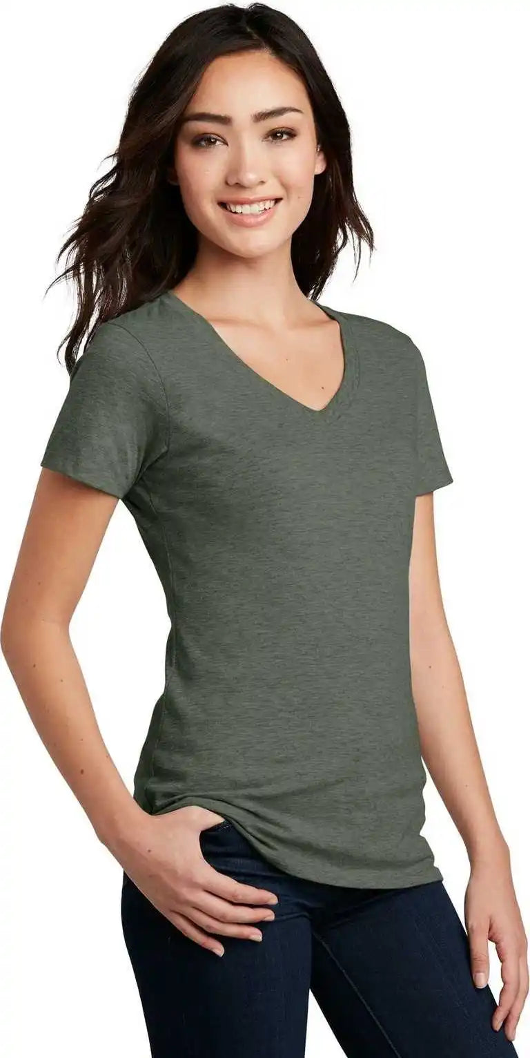 District Dm1190l Women’s Perfect Blend v Neck Tee Heathered Olive