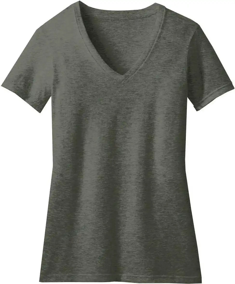 District Dm1190l Women’s Perfect Blend v Neck Tee Heathered Olive
