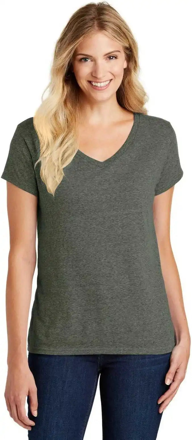 District Dm1190l Women’s Perfect Blend v Neck Tee Heathered Olive