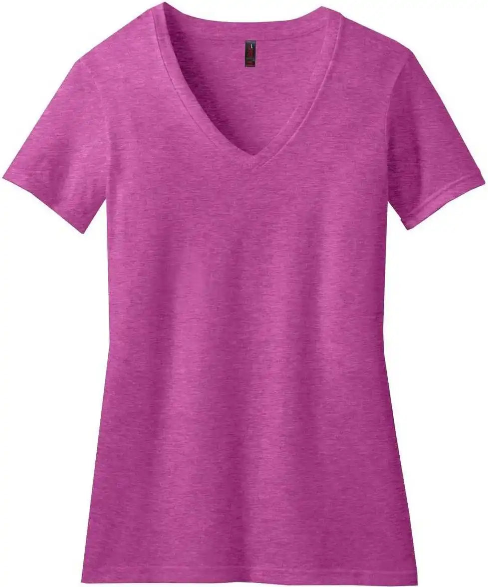 District Dm1190l Women’s Perfect Blend v Neck Tee Heathered Pink Raspberry