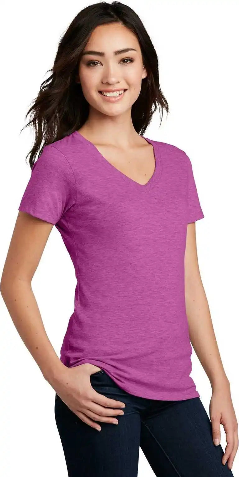 District Dm1190l Women’s Perfect Blend v Neck Tee Heathered Pink Raspberry
