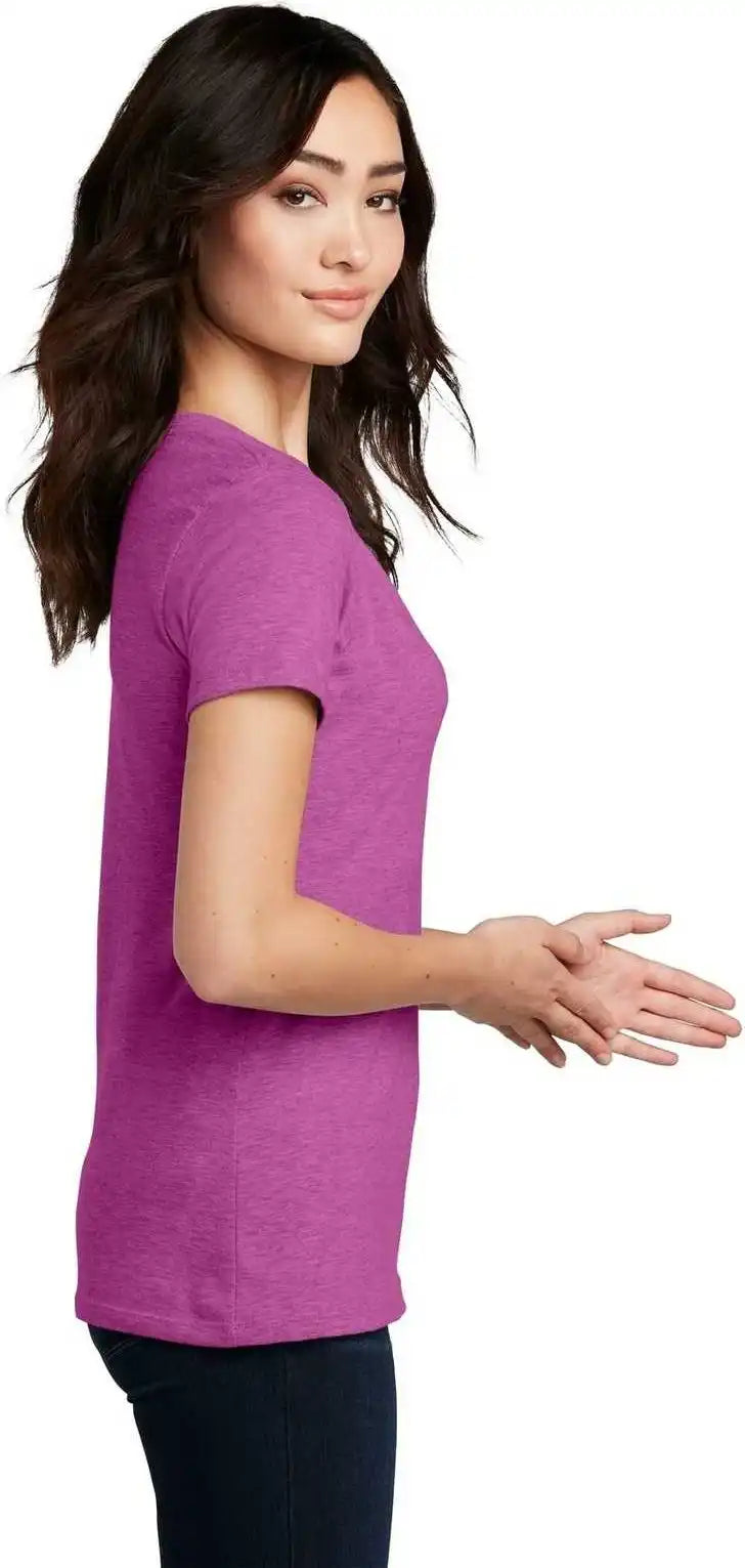 District Dm1190l Women’s Perfect Blend v Neck Tee Heathered Pink Raspberry