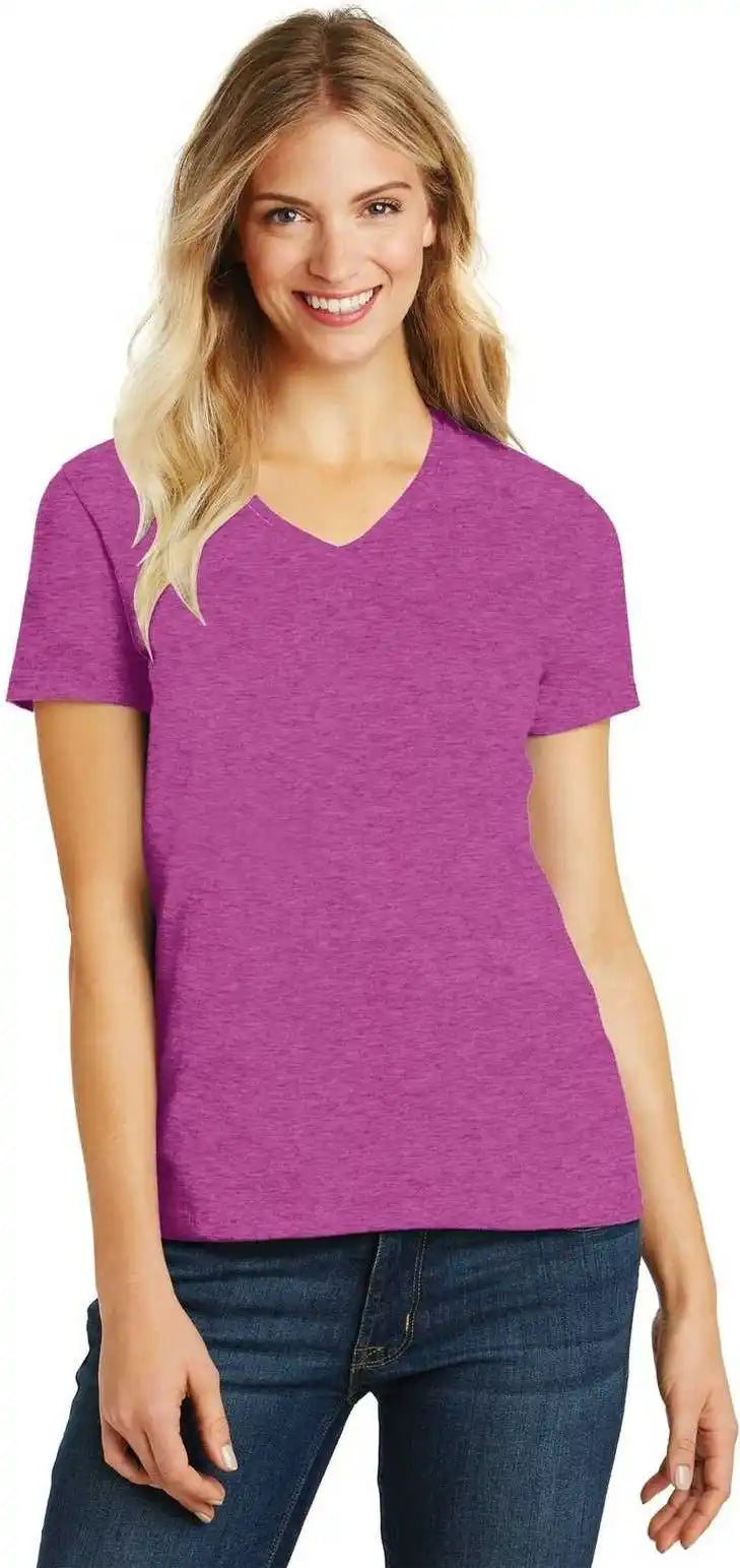 District Dm1190l Women’s Perfect Blend v Neck Tee Heathered Pink Raspberry